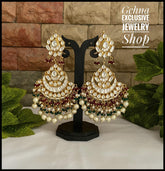 Traditional Handmade Jadau Pacchi Kundan Wedding Chandbali Earrings Kundan Earrings
